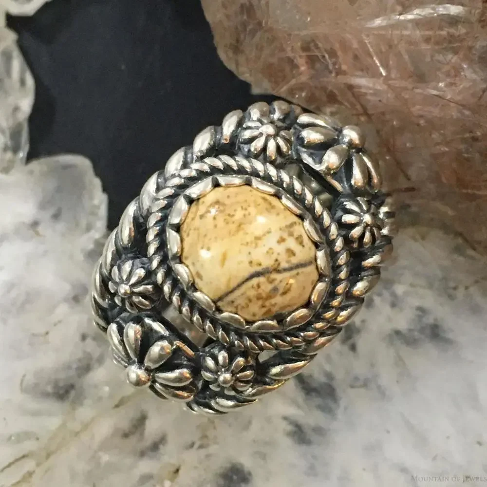 Carolyn Pollack Vintage Sterling Oval Picture Jasper Decorated Ring For Women